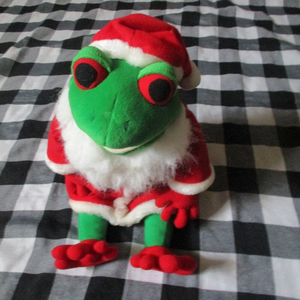 Vintage 24K Frog Culture Santa Outfit Plush Tree Frog Christmas 1996